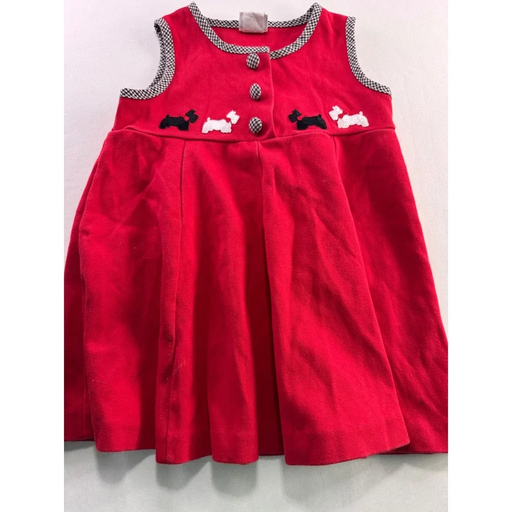 Florence Eiseman Dress Baby T4 Red Velvet Scottie Dog Holiday‎ Houndstooth Top